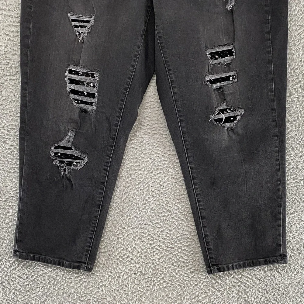 Lane Bryant Low Rise Girlfriend‎ Jeans Womens 18 Charcoal Distressed Sequin Crop